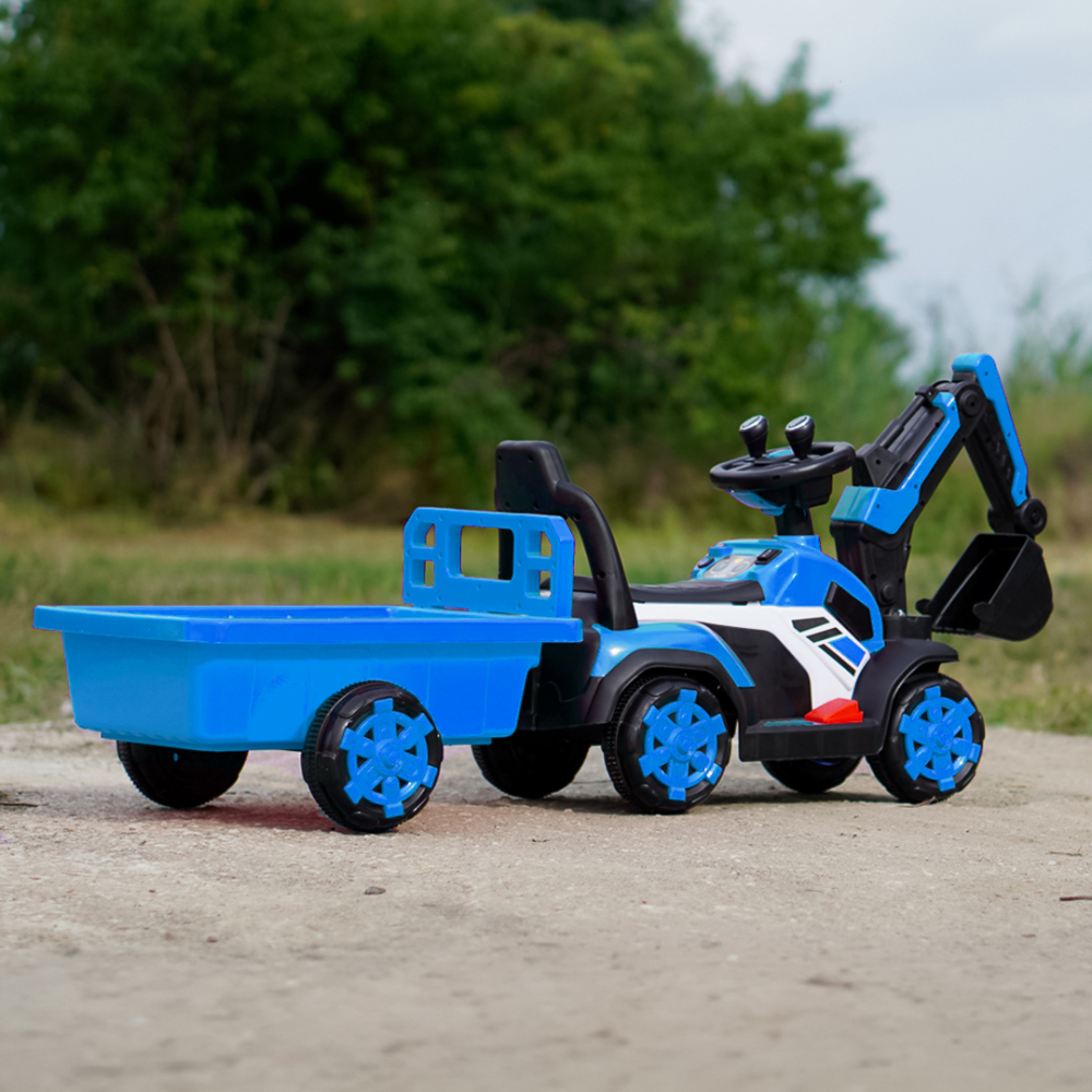 Mini excavator electric Kinderauto BJXZ219B 35W 6V,cu incarcator electric si remorca, albastru [3]