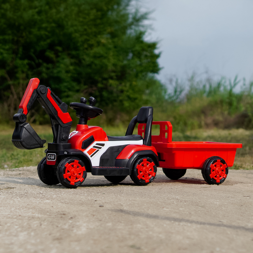Mini excavator electric Kinderauto BJXZ219B 35W 6V,cu incarcator electric si remorca, rosu [6]