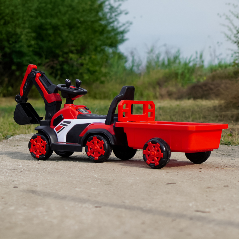 Mini excavator electric Kinderauto BJXZ219B 35W 6V,cu incarcator electric si remorca, rosu [8]