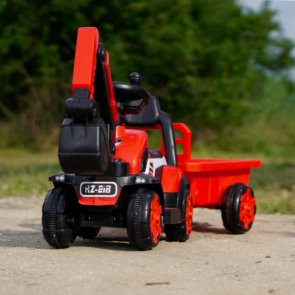Mini excavator electric Kinderauto BJXZ219B 35W 6V,cu incarcator electric si remorca, rosu [4]