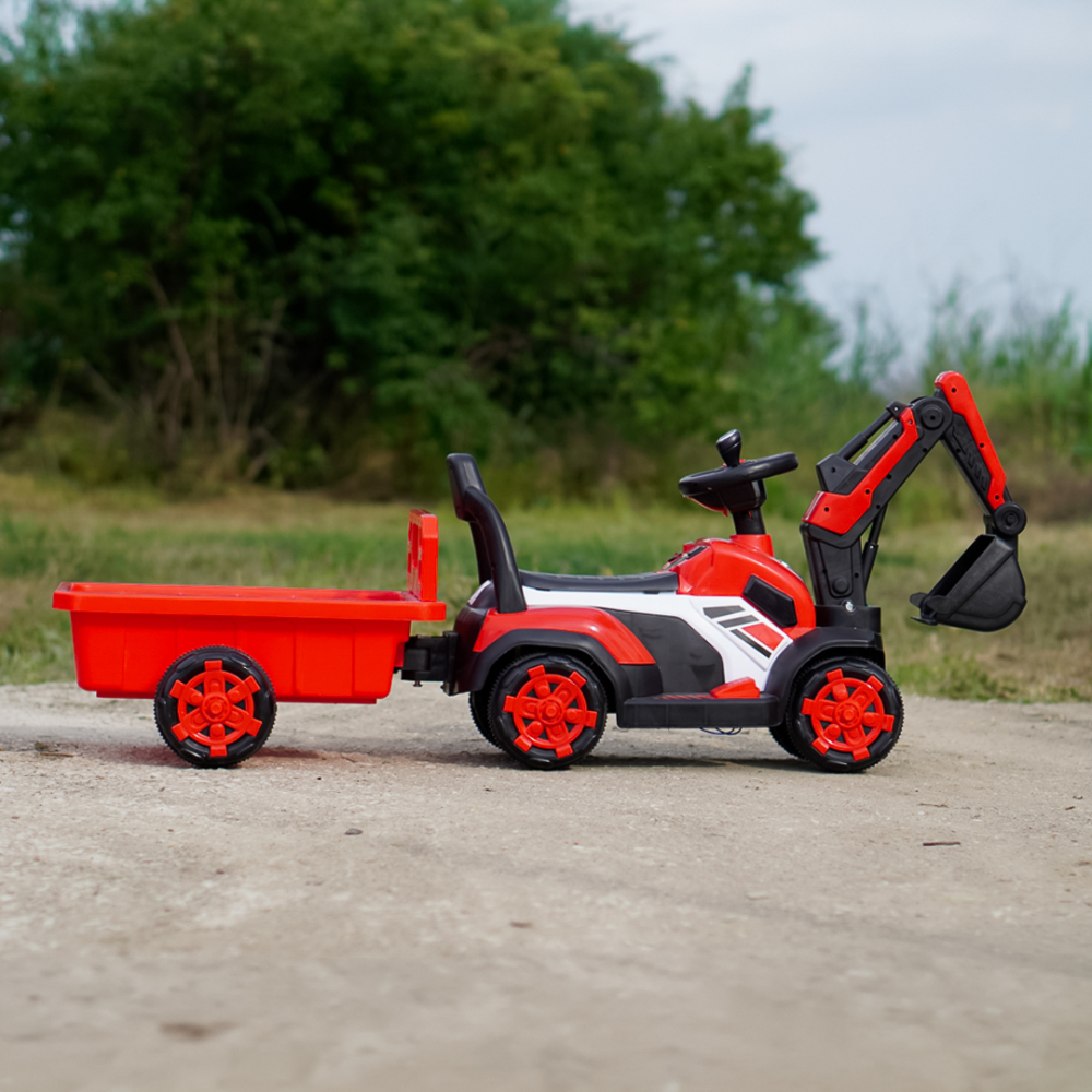 Mini excavator electric Kinderauto BJXZ219B 35W 6V,cu incarcator electric si remorca, rosu [10]