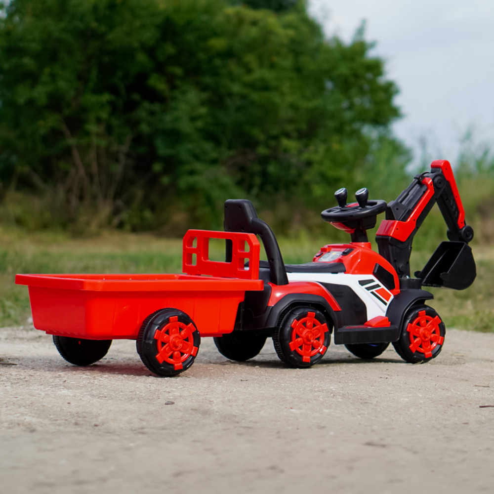 Mini excavator electric Kinderauto BJXZ219B 35W 6V,cu incarcator electric si remorca, rosu [9]