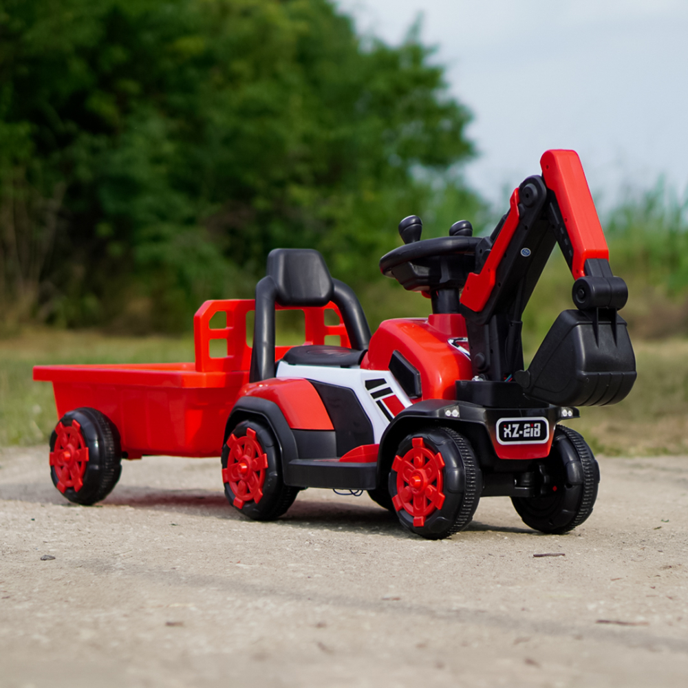 Mini excavator electric Kinderauto BJXZ219B 35W 6V,cu incarcator electric si remorca, rosu [2]