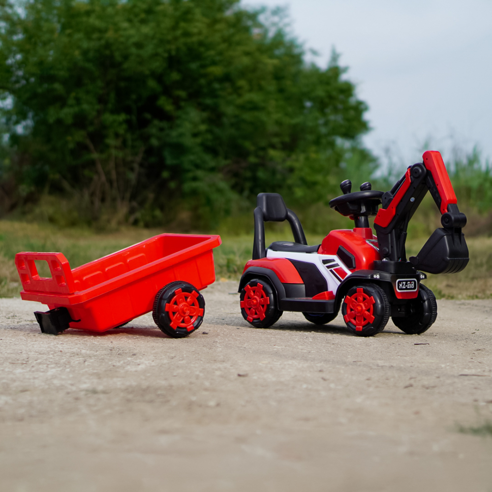 Mini excavator electric Kinderauto BJXZ219B 35W 6V,cu incarcator electric si remorca, rosu [3]