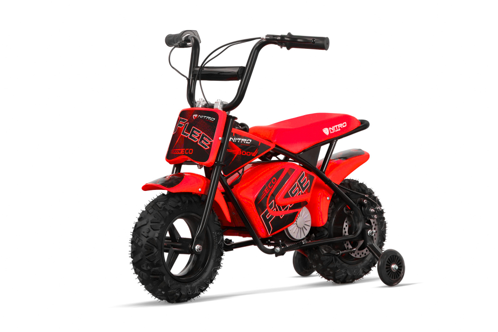 Mini Motocicleta electrica cu roti ajutatore, NITRO ECO Flee 300W 24V, culoare Rosu