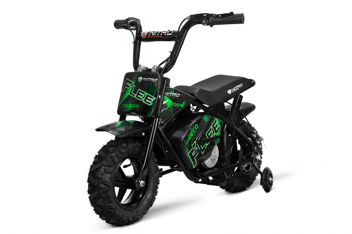 Mini Motocicleta Electrica Cu Roti Ajutatore, Nitro Eco Flee 300w 24v, Culoare Verde