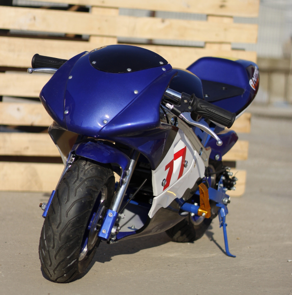 Motocicleta electrica pentru copii NITRO Eco Pocket Bike 1000W #Albastru [3]