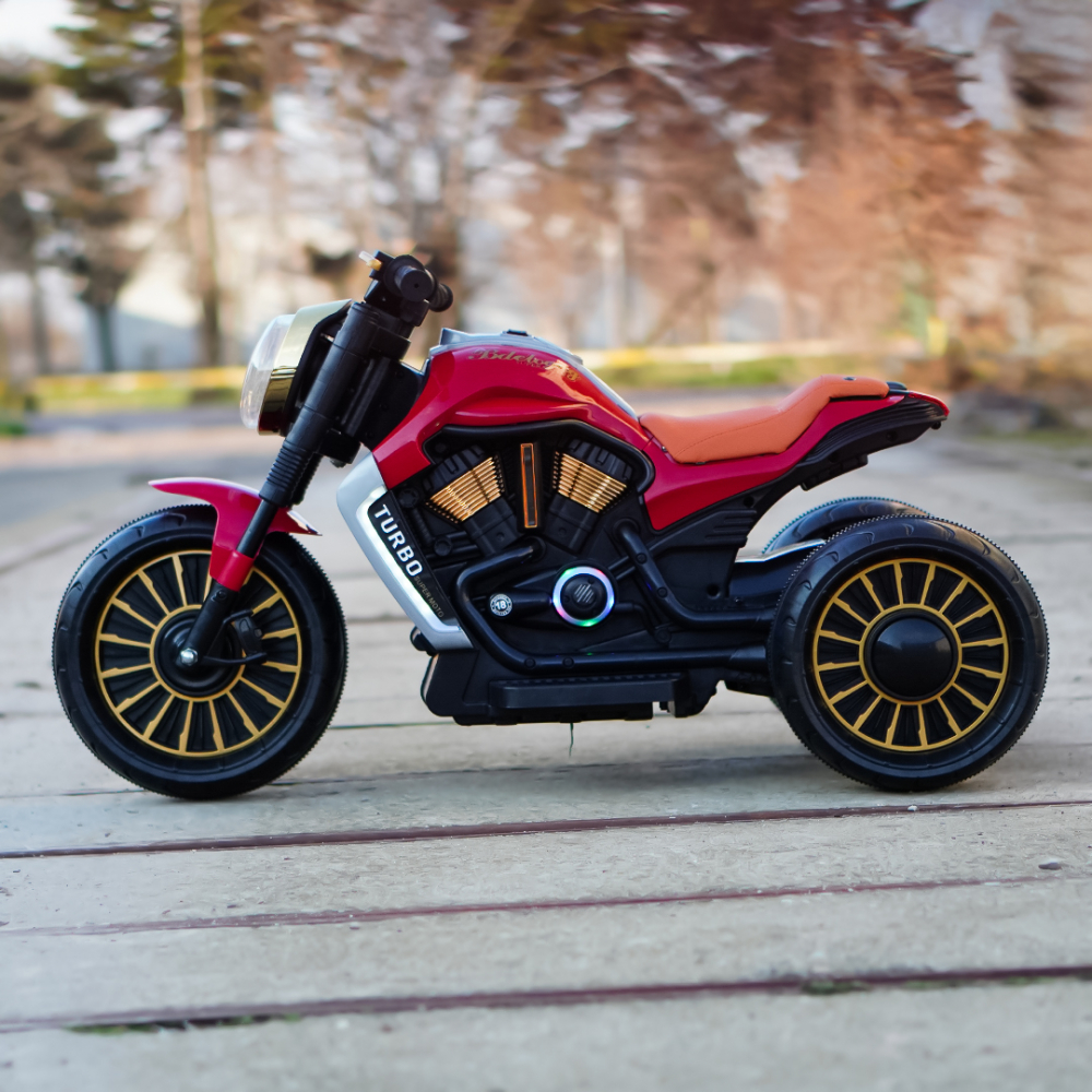 Motocicleta copii electrica, cu 3 roti, Kinderauto SuperMoto, 70W 12V, bluetooth, scaun tapitat, rosie [4]