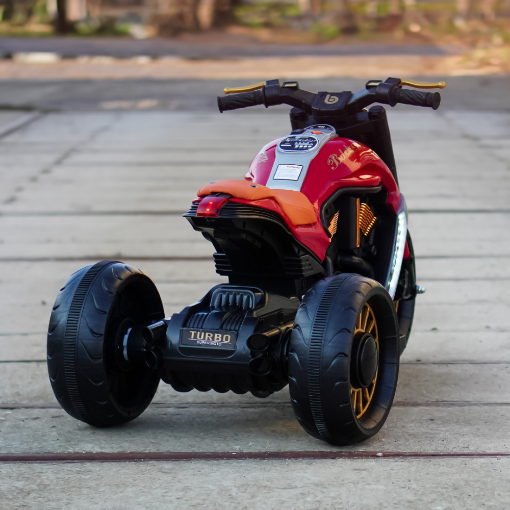 Motocicleta copii electrica, cu 3 roti, Kinderauto SuperMoto, 70W 12V, bluetooth, scaun tapitat, rosie [7]
