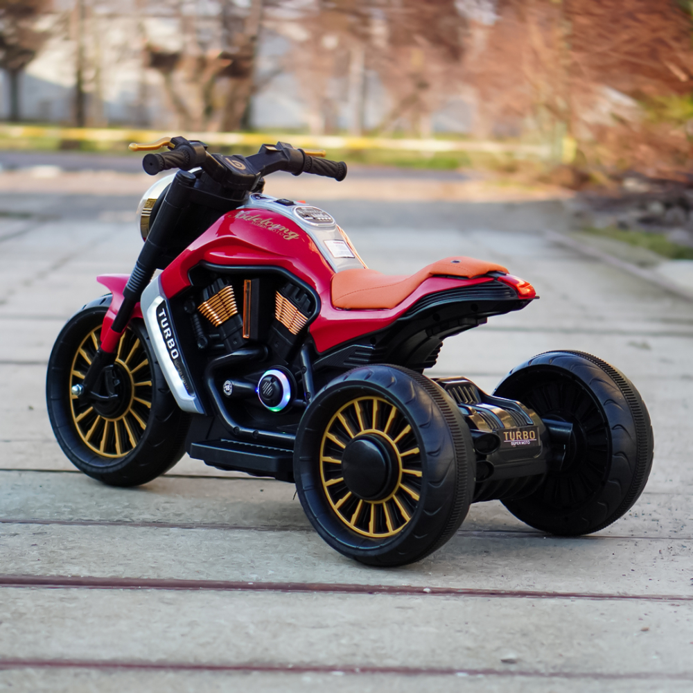 Motocicleta copii electrica, cu 3 roti, Kinderauto SuperMoto, 70W 12V, bluetooth, scaun tapitat, rosie [5]