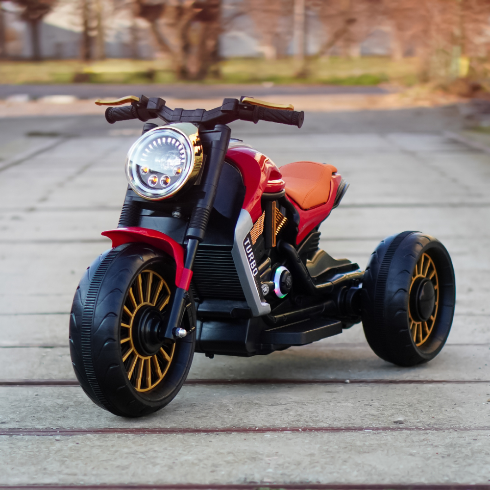 Motocicleta copii electrica, cu 3 roti, Kinderauto SuperMoto, 70W 12V, bluetooth, scaun tapitat, rosie [2]