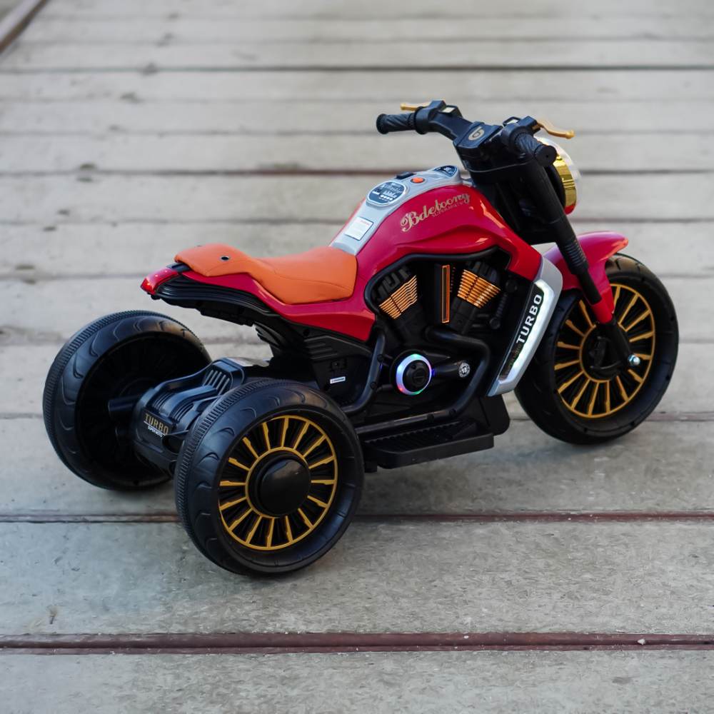 Motocicleta copii electrica, cu 3 roti, Kinderauto SuperMoto, 70W 12V, bluetooth, scaun tapitat, rosie [9]