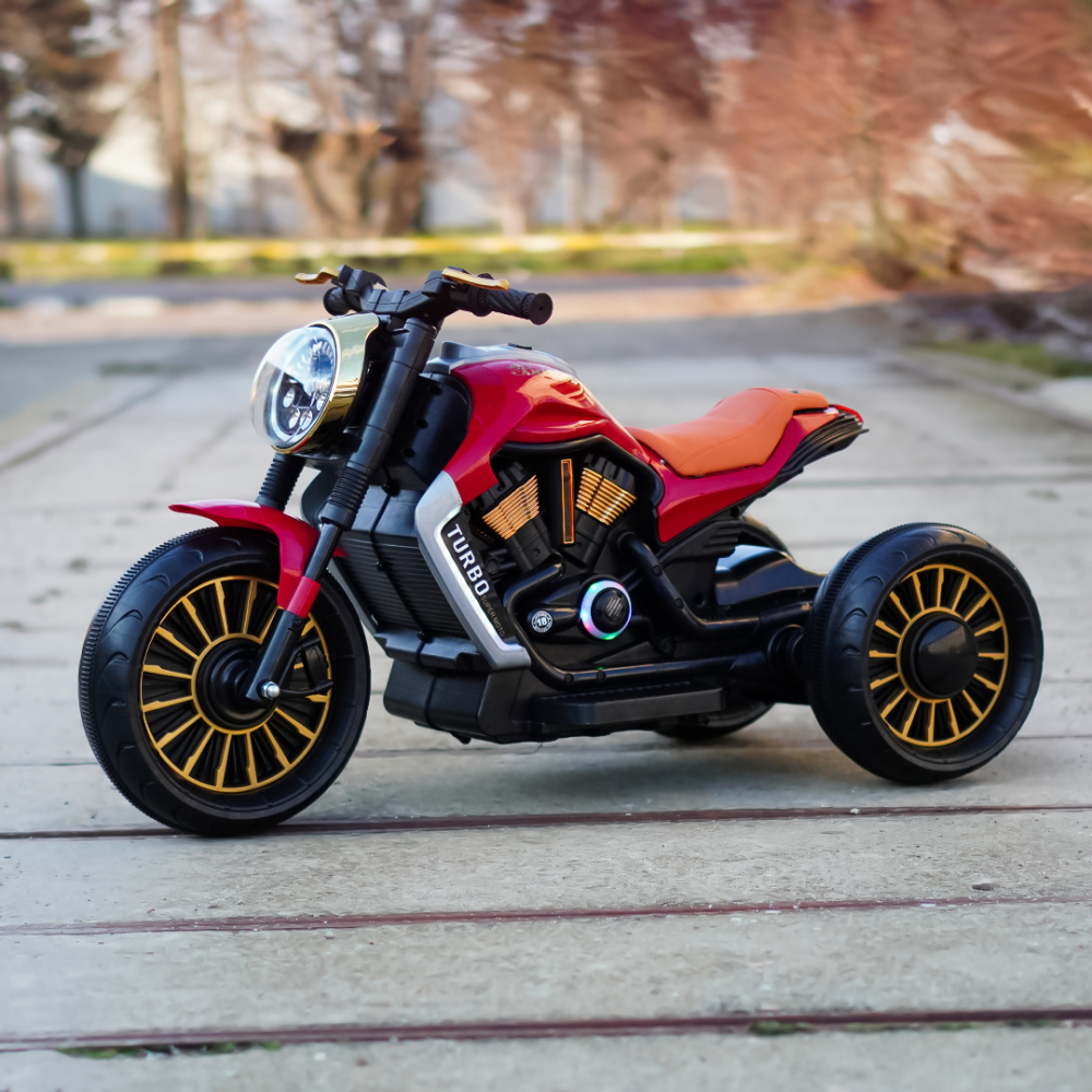 Motocicleta copii electrica, cu 3 roti, Kinderauto SuperMoto, 70W 12V, bluetooth, scaun tapitat, rosie [3]