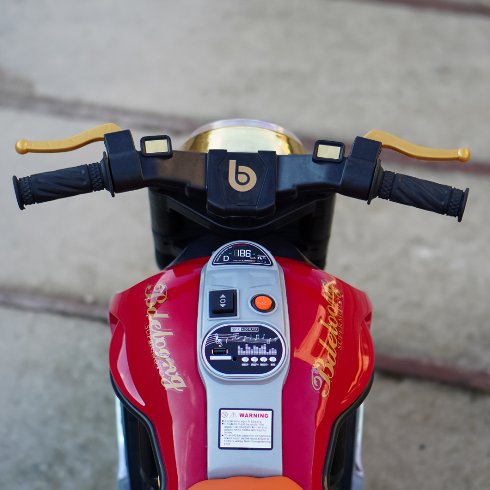 Motocicleta copii electrica, cu 3 roti, Kinderauto SuperMoto, 70W 12V, bluetooth, scaun tapitat, rosie [12]