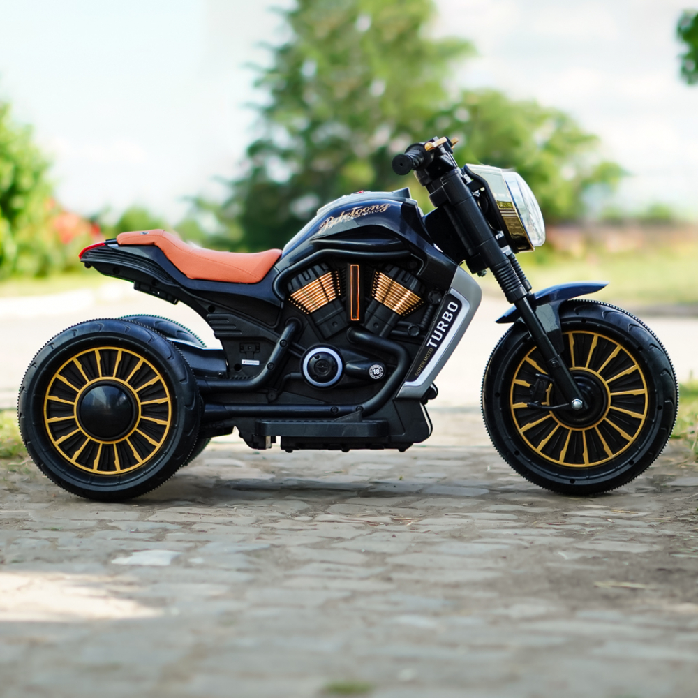 Motocicleta cu 3 roti electrica pentru copii, SuperMoto, 70W, 12V, cu scaun tapitat, bluetooth, neagra [6]