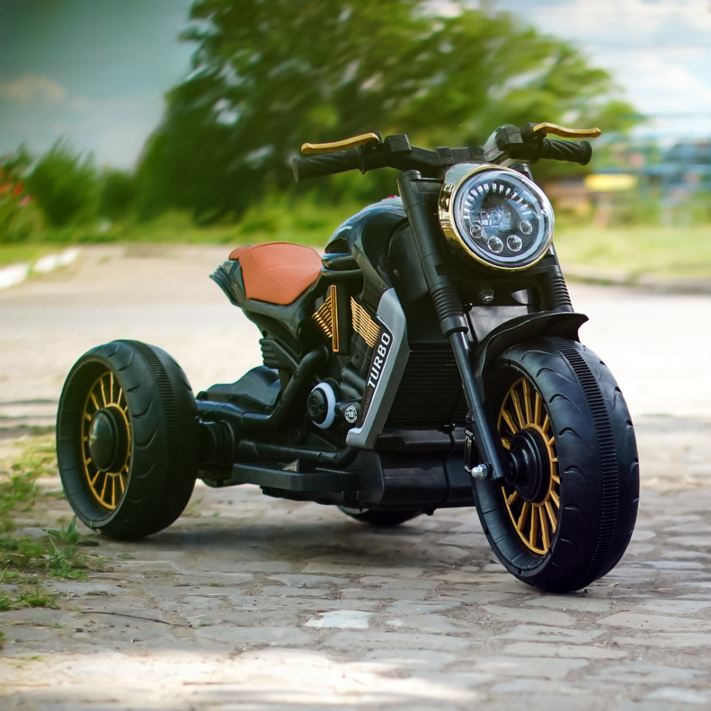 Motocicleta cu 3 roti electrica pentru copii, SuperMoto, 70W, 12V, cu scaun tapitat, bluetooth, neagra [3]