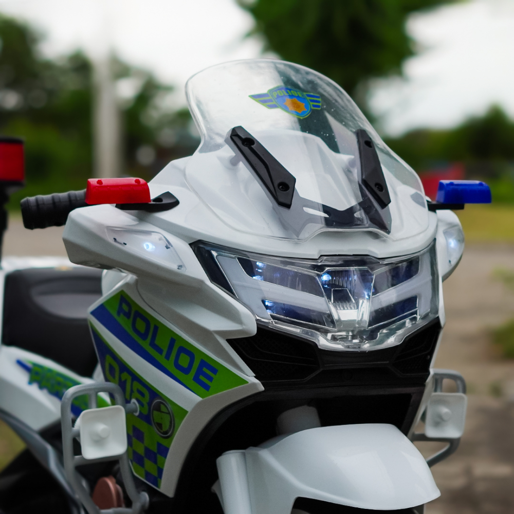 Motocicleta cu 3 roti, Kinderauto POLICE BJML5188 60W, 6V cu scaun tapitat, culoare alba [11]