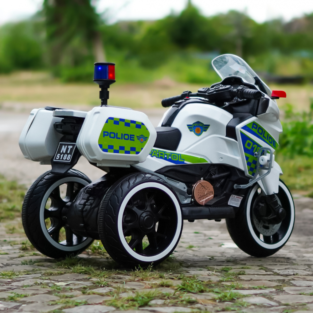 Motocicleta cu 3 roti, Kinderauto POLICE BJML5188 60W, 6V cu scaun tapitat, culoare alba [7]