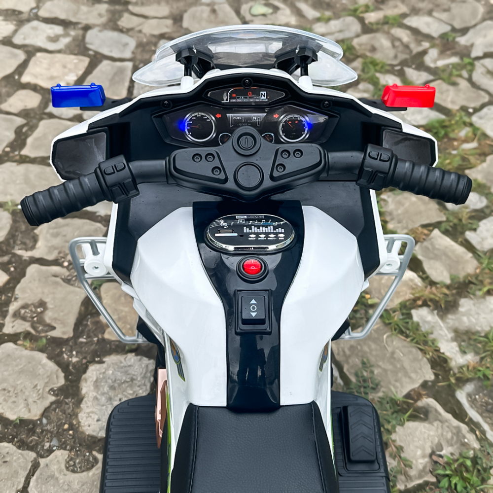Motocicleta cu 3 roti, Kinderauto POLICE BJML5188 60W, 6V cu scaun tapitat, culoare alba [13]