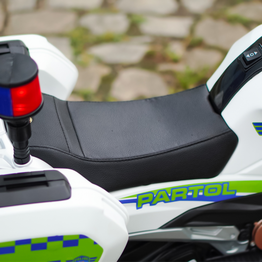 Motocicleta cu 3 roti, Kinderauto POLICE BJML5188 60W, 6V cu scaun tapitat, culoare alba [15]