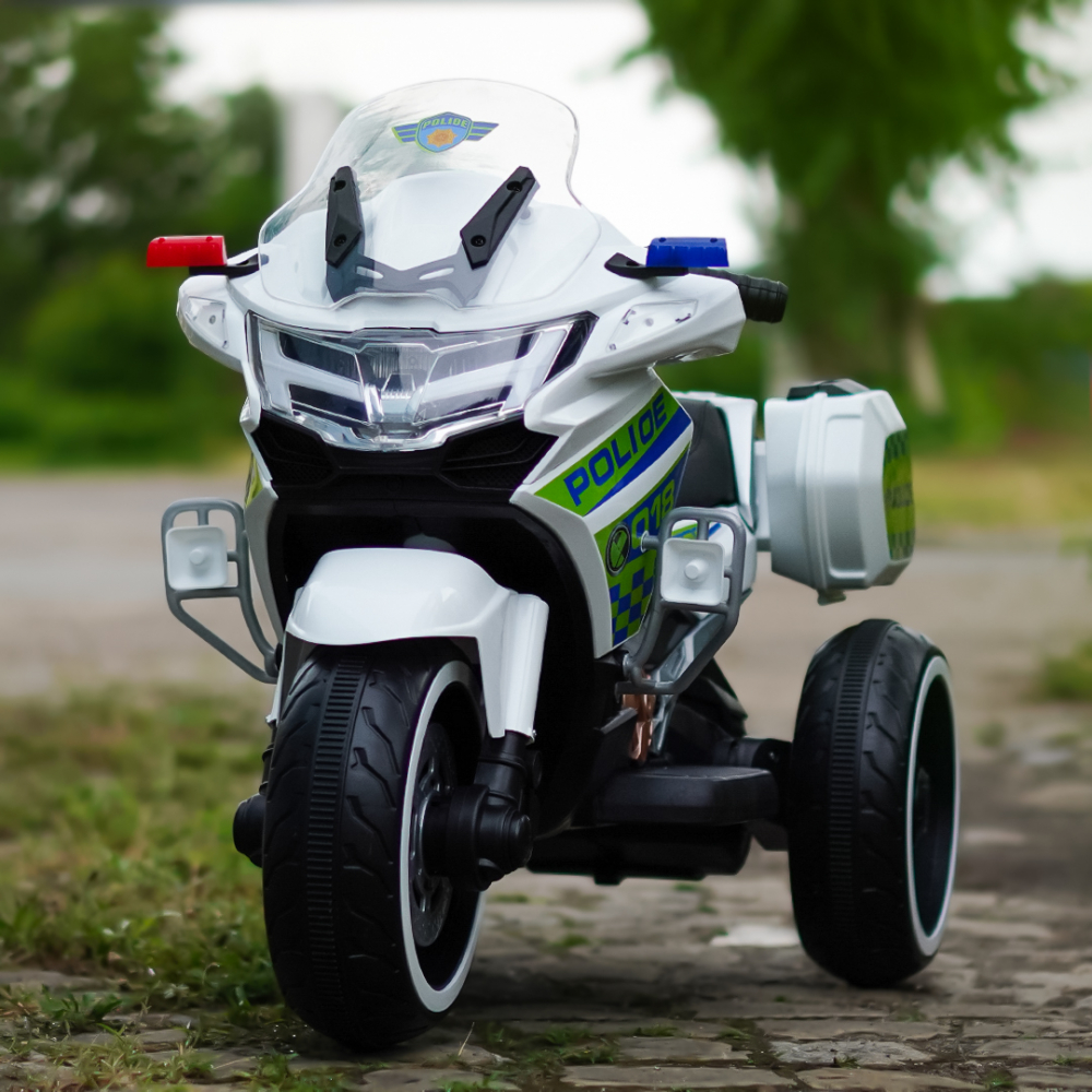 Motocicleta cu 3 roti, Kinderauto POLICE BJML5188 60W, 6V cu scaun tapitat, culoare alba [3]