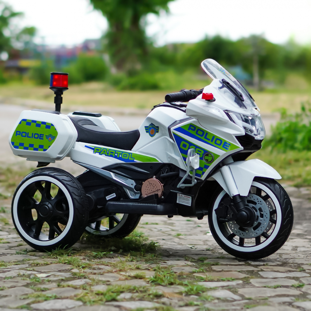 Motocicleta cu 3 roti, Kinderauto POLICE BJML5188 60W, 6V cu scaun tapitat, culoare alba [9]