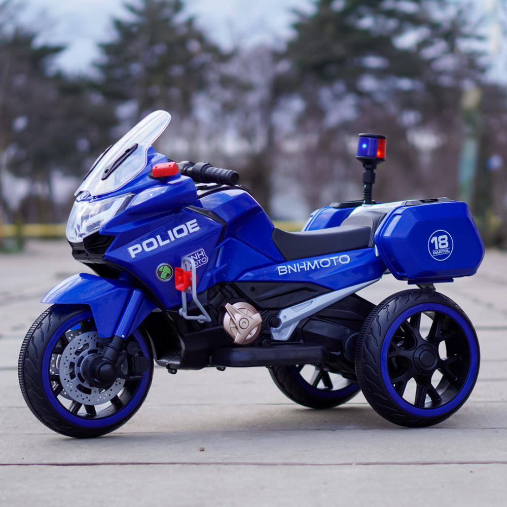 Motocicleta cu 3 roti, Kinderauto POLICE BJML5188 60W, 6V cu scaun tapitat, culoare albastra [9]