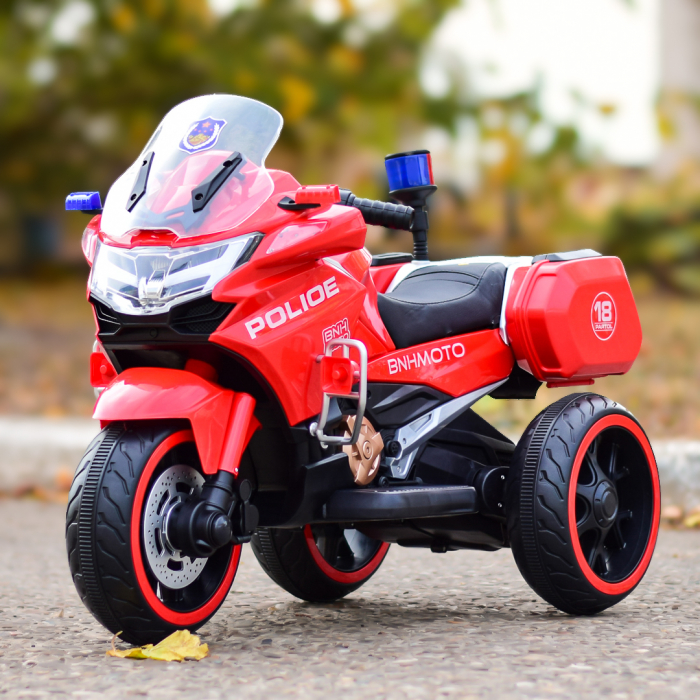 Motocicleta cu 3 roti, Kinderauto POLICE BJML5188 60W, 6V cu scaun tapitat, culoare rosu [3]
