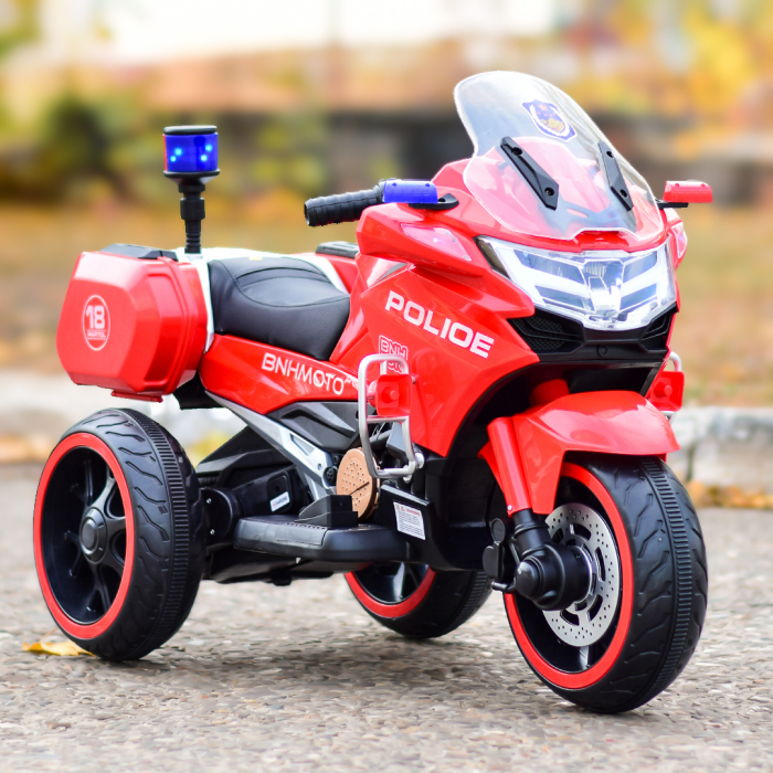 Motocicleta cu 3 roti, Kinderauto POLICE BJML5188 60W, 6V cu scaun tapitat, culoare rosu [2]