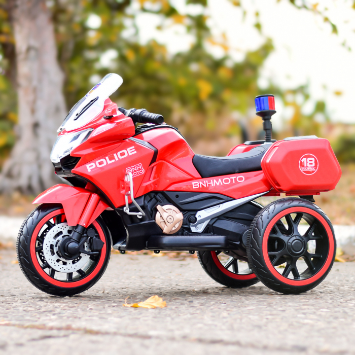 Motocicleta cu 3 roti, Kinderauto POLICE BJML5188 60W, 6V cu scaun tapitat, culoare rosu [4]