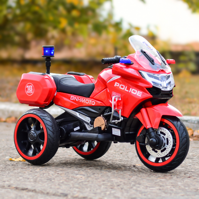 Motocicleta cu 3 roti, Kinderauto POLICE BJML5188 60W, 6V cu scaun tapitat, culoare rosu [8]