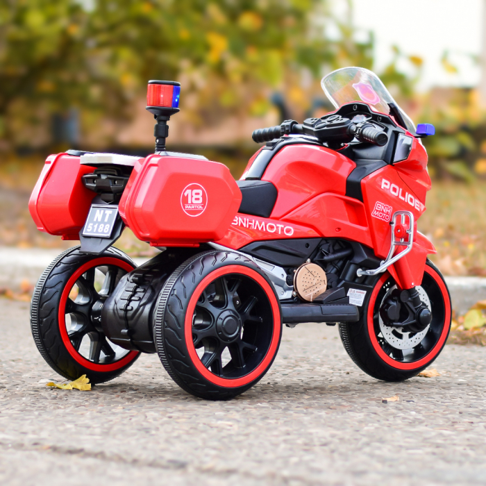Motocicleta cu 3 roti, Kinderauto POLICE BJML5188 60W, 6V cu scaun tapitat, culoare rosu [6]
