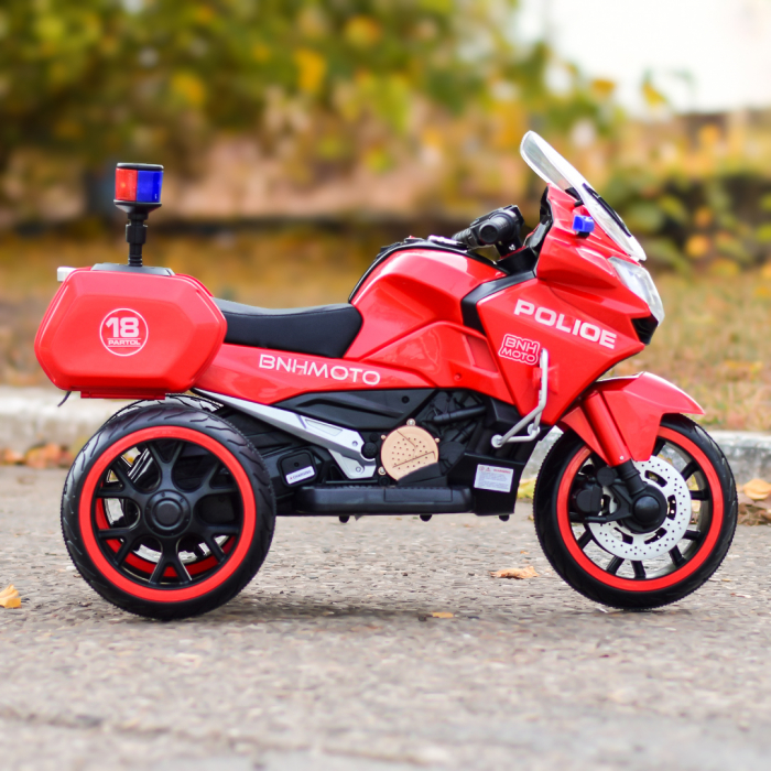 Motocicleta cu 3 roti, Kinderauto POLICE BJML5188 60W, 6V cu scaun tapitat, culoare rosu [7]