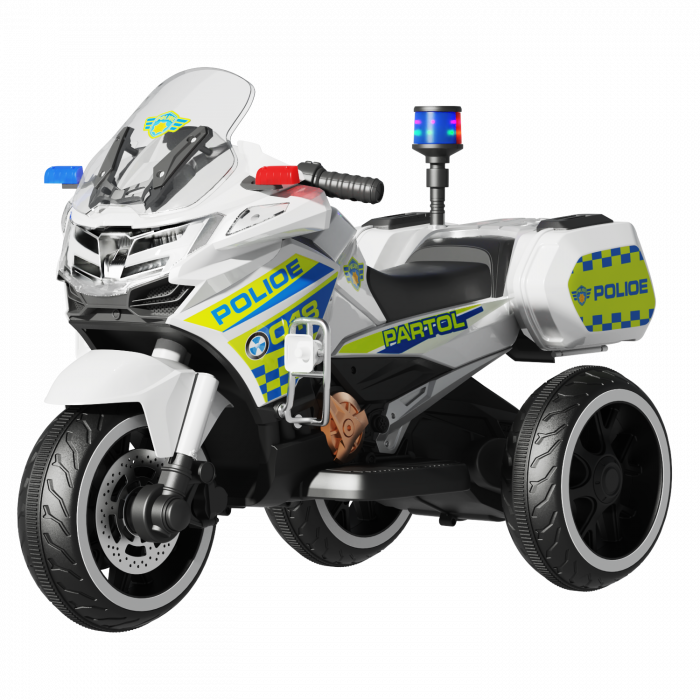 Motocicleta Cu 3 Roti, Kinderauto Police Bjml5188 60w, 6v Cu Scaun Tapitat, Culoare Alba