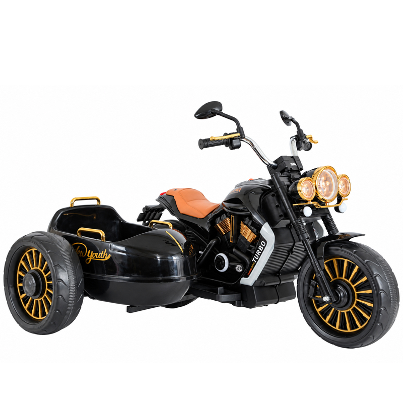 Motocicleta electrica BJDL1588 cu atasament, pentru copii 3-5 ani,  55W, 12V 7Ah, echipare premium, neagra