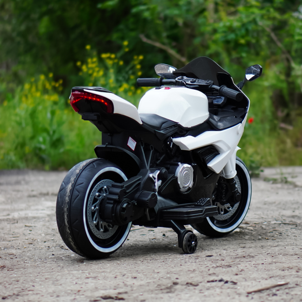 Motocicleta electrica copii, Kinderauto B919, bluetooth, putere 90W, baterie 12V 12Ah, alba [6]