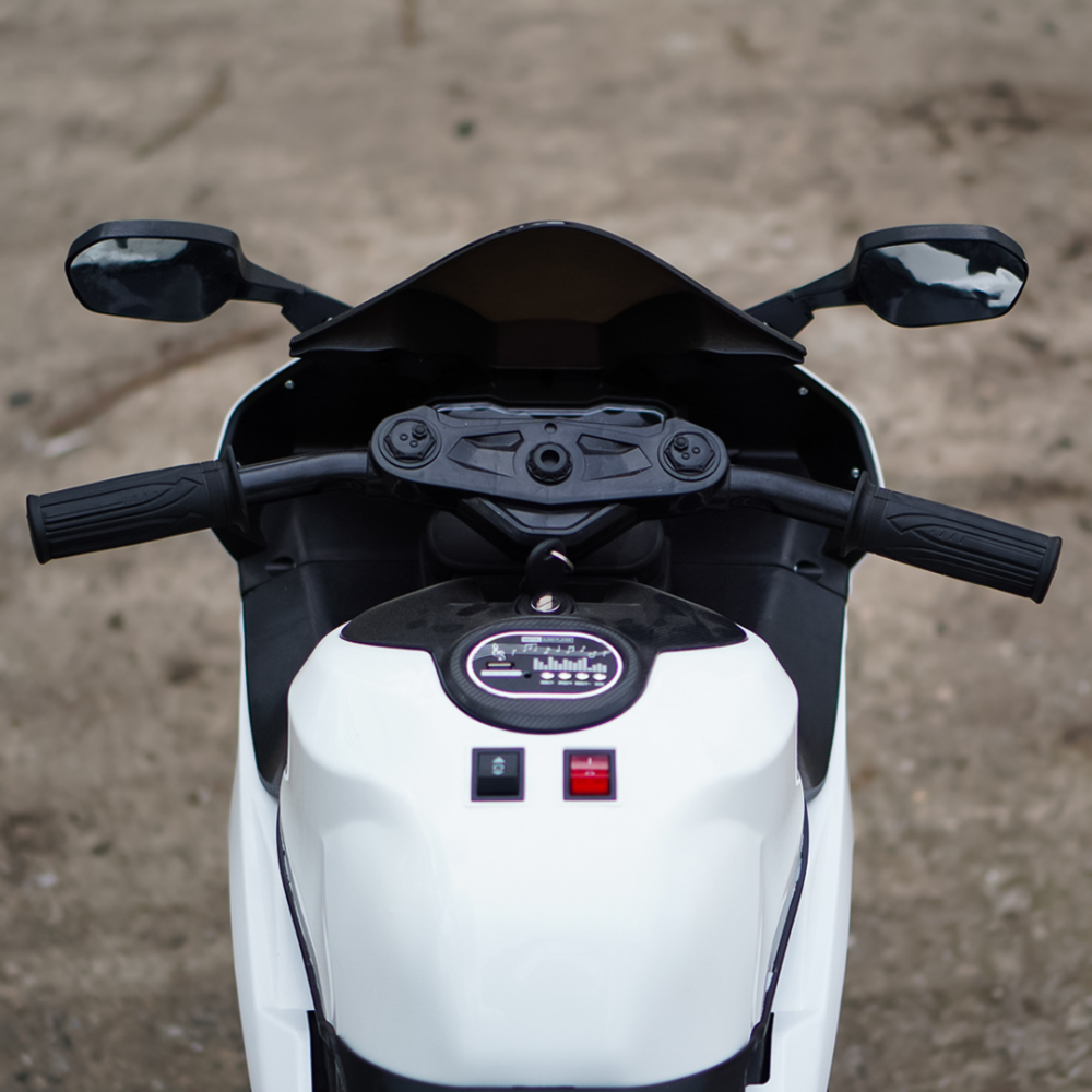 Motocicleta electrica copii, Kinderauto B919, bluetooth, putere 90W, baterie 12V 12Ah, alba [10]