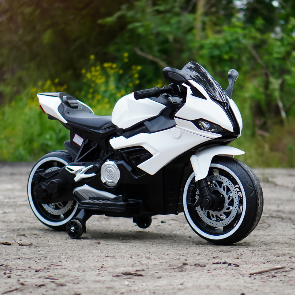 Motocicleta electrica copii, Kinderauto B919, bluetooth, putere 90W, baterie 12V 12Ah, alba [2]