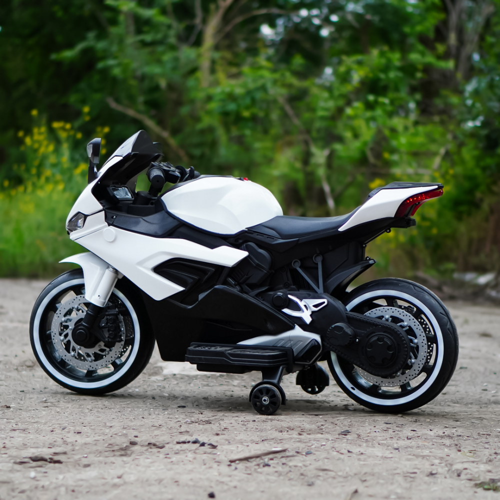Motocicleta electrica copii, Kinderauto B919, bluetooth, putere 90W, baterie 12V 12Ah, alba [5]