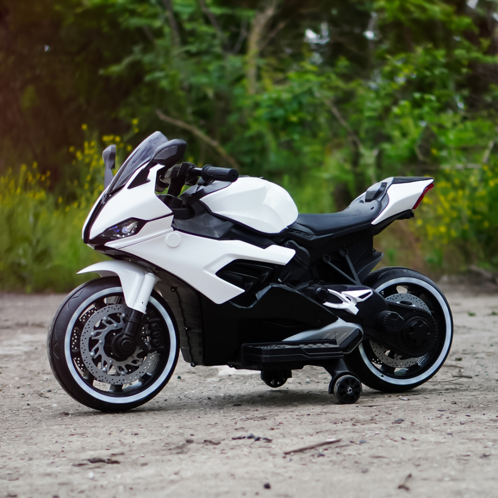 Motocicleta electrica copii, Kinderauto B919, bluetooth, putere 90W, baterie 12V 12Ah, alba [4]