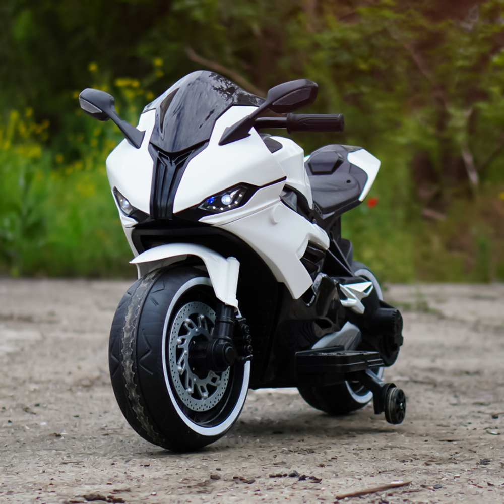 Motocicleta electrica copii, Kinderauto B919, bluetooth, putere 90W, baterie 12V 12Ah, alba [3]