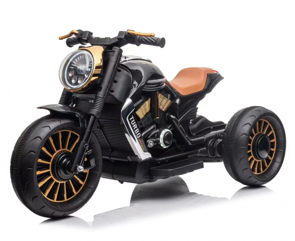 Motocicleta cu 3 roti electrica pentru copii, SuperMoto, 70W, 12V, cu scaun tapitat, bluetooth, neagra