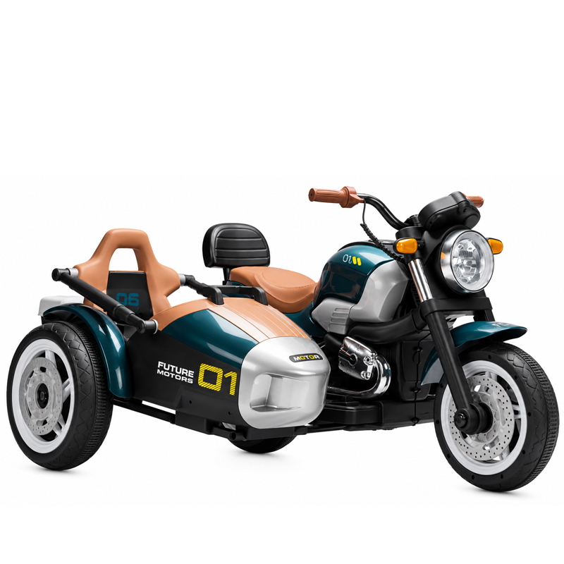 Motocicleta electrica cu atas BJTS0926, pentru copii 3-9 ani, 150W, 12V 12Ah, echipare premium, verde