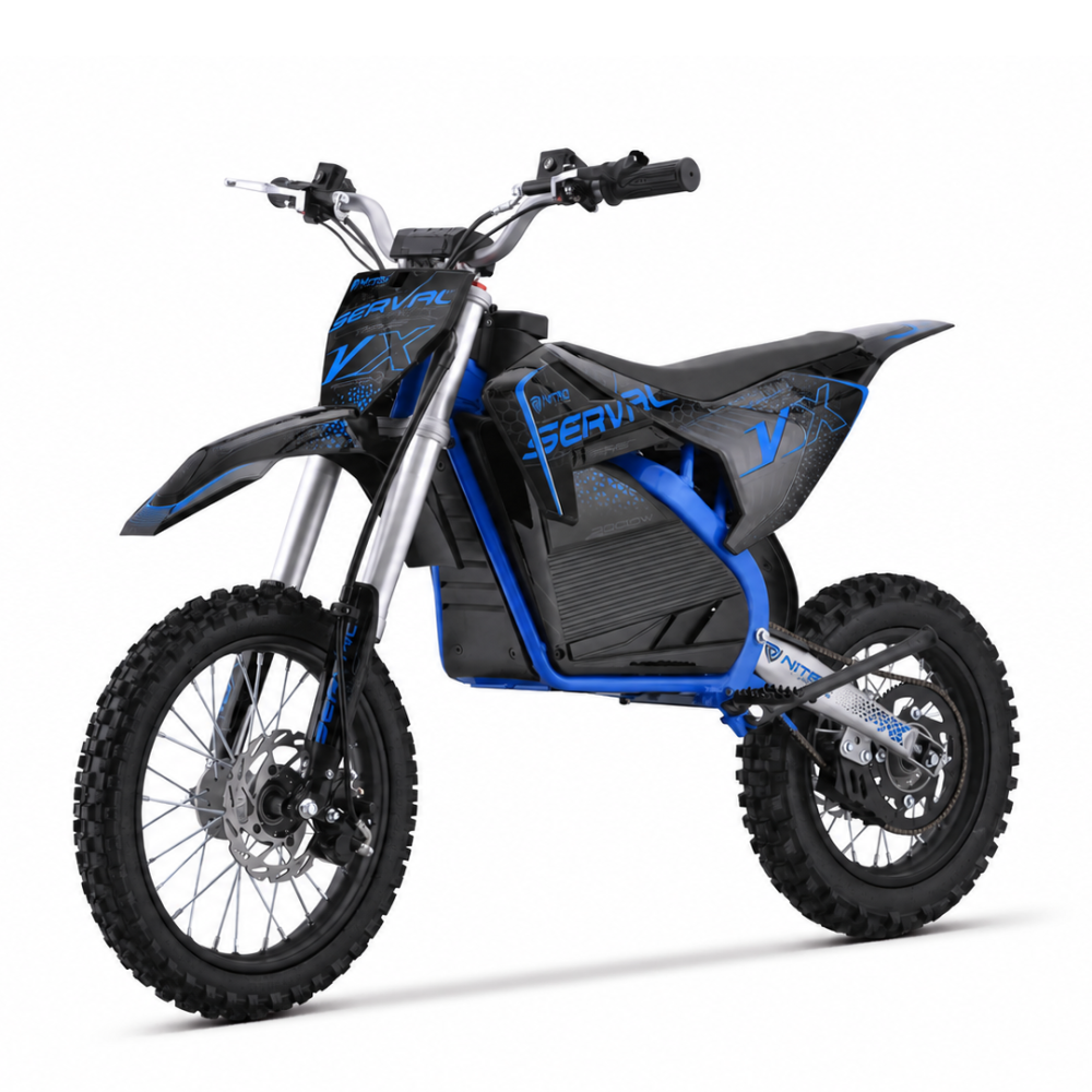 Motocicleta electrica E-Dirtbike Serval VX 2000W 14 12 60V 20Ah Litiu ION, culoare albastra