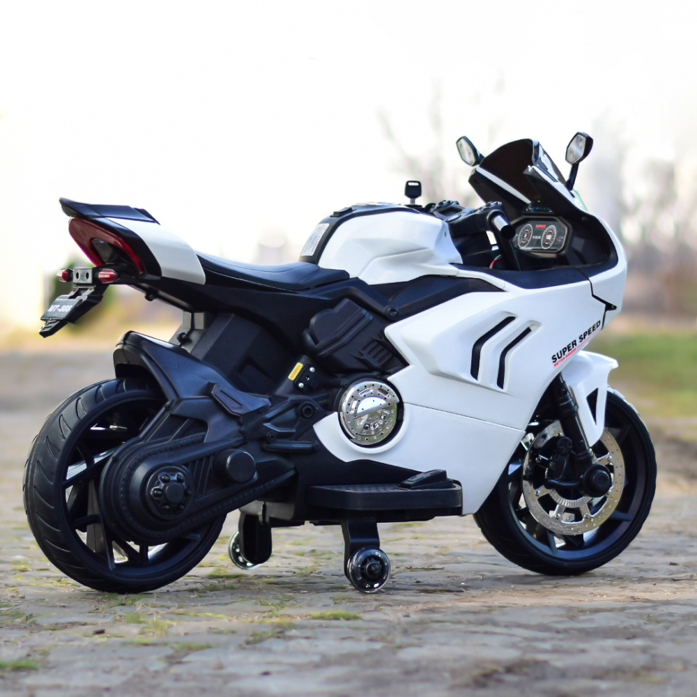 Motocicleta electrica pentru copii, Kinderauto BDQ888 70W 12V cu roti moi, Bluetooth, alba [9]