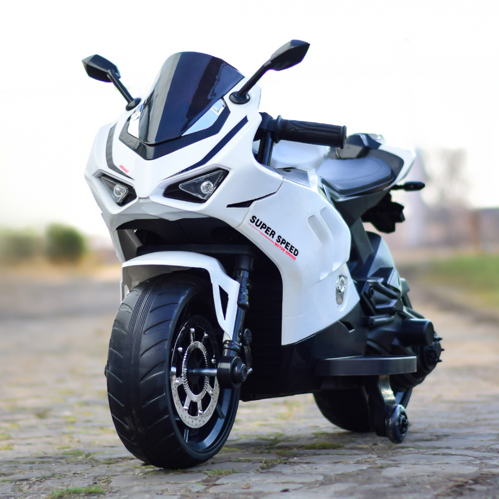 Motocicleta electrica pentru copii, Kinderauto BDQ888 70W 12V cu roti moi, Bluetooth, alba [2]