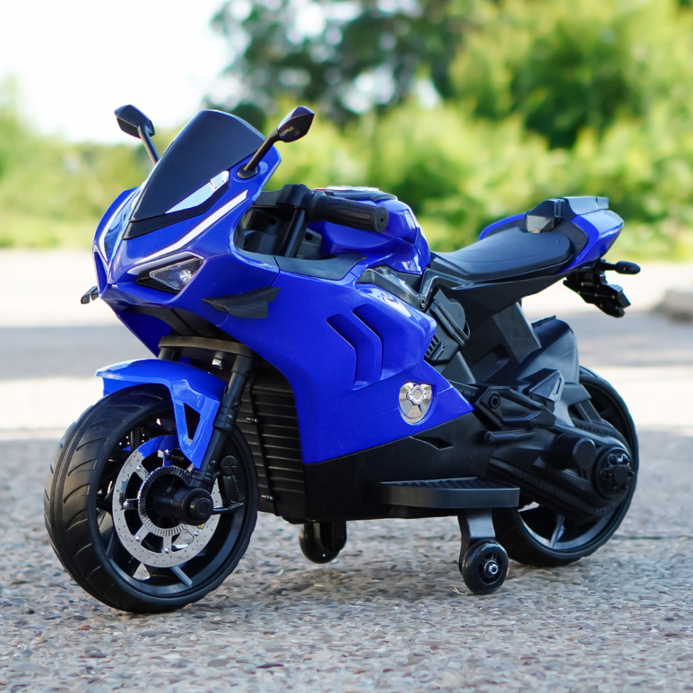 Motocicleta electrica, Kinderauto BDQ888 70W 12V cu roti moi, Bluetooth, culoare Albastru [4]