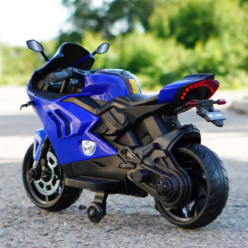 Motocicleta electrica, Kinderauto BDQ888 70W 12V cu roti moi, Bluetooth, culoare Albastru [6]