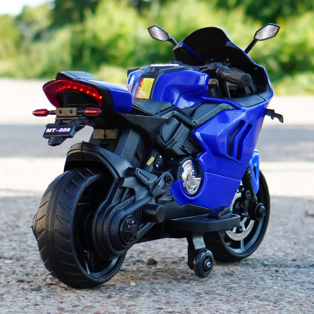 Motocicleta electrica, Kinderauto BDQ888 70W 12V cu roti moi, Bluetooth, culoare Albastru [7]