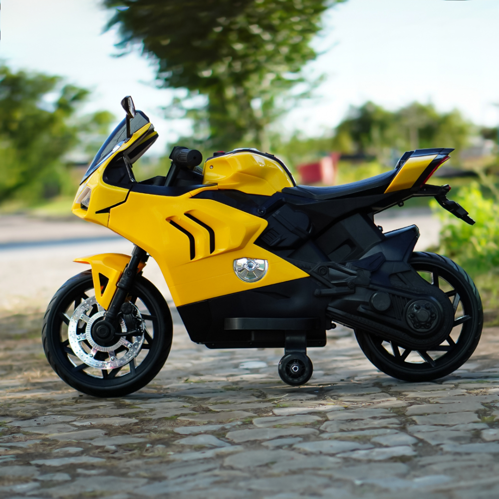 Motocicleta electrica, Kinderauto BDQ888 70W 12V cu roti moi, Bluetooth, culoare Galben [10]